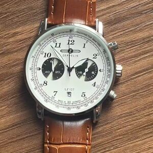 New LZ127 Men's Chronograph Zeppelin Homage Watch - Brown/White